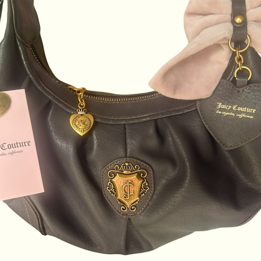 NWT Juicy Couture Exclusive Chocolate Romance Hobo Shoulder Bag with Pink Bow - Picture 2 of 9